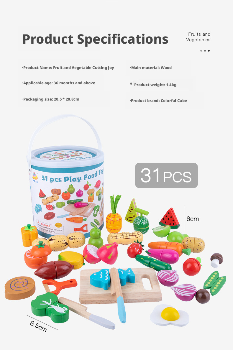 Wooden Magnetic Cutting Fruit & Vegetable Toy Set for Kids 4-6 – Pretend Play Kitchen Educational Toy