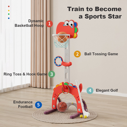 5-in-1 Adjustable Kids Indoor Basketball Hoop Set – Toddler Sports Activity Center