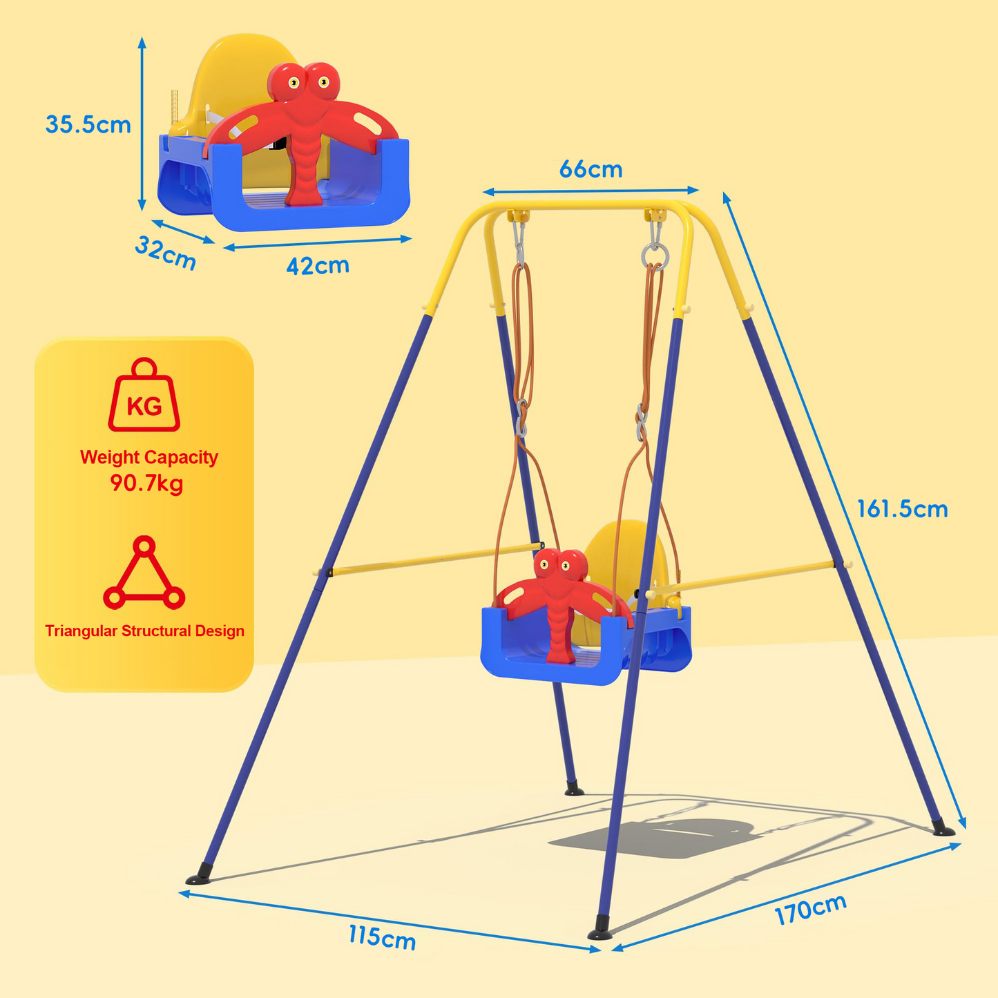 Customizable Kids Outdoor Swing Set with Frame, Baby Toddler Hanging Swing Seat, Indoor & Outdoor Rocking Toy