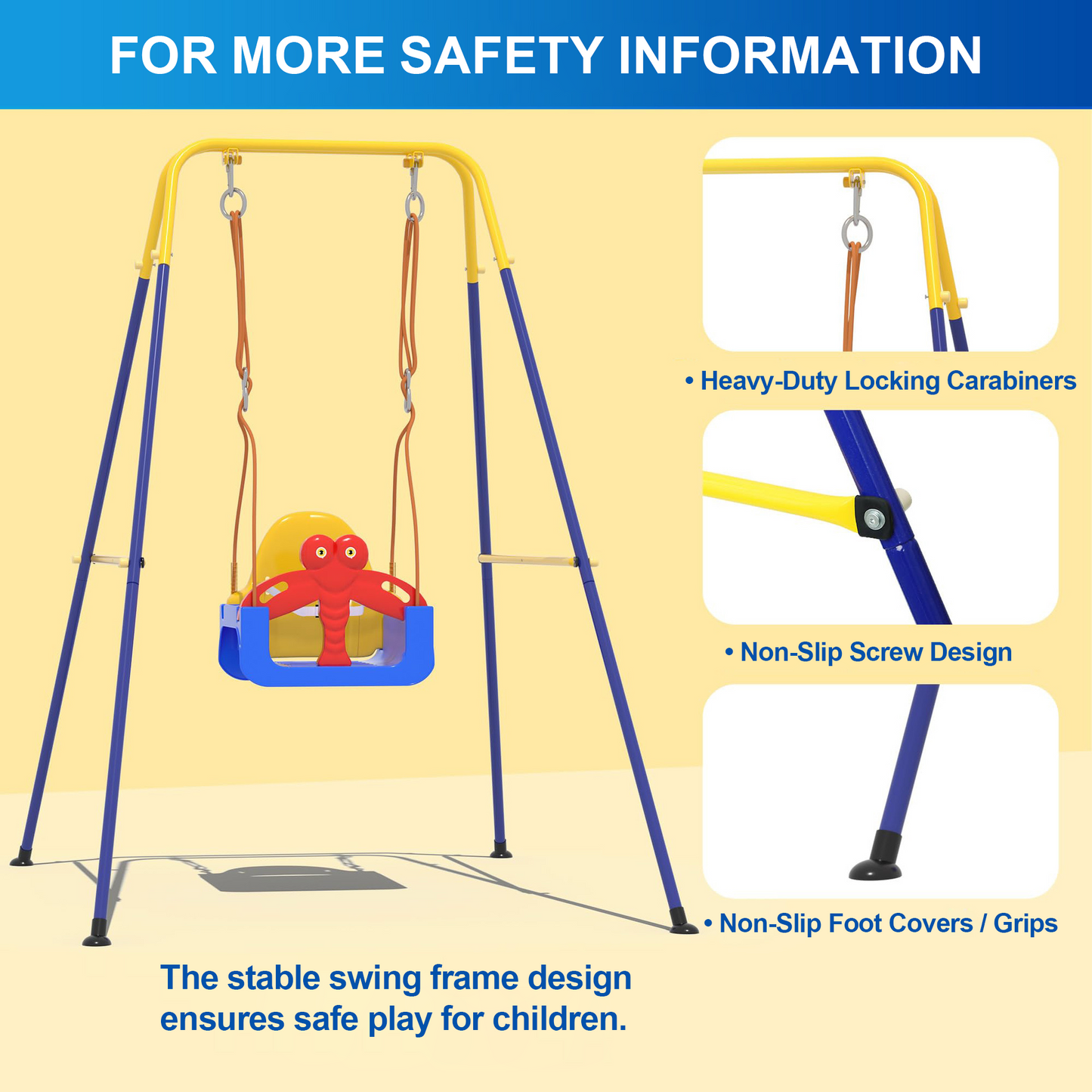 Customizable Kids Outdoor Swing Set with Frame, Baby Toddler Hanging Swing Seat, Indoor & Outdoor Rocking Toy