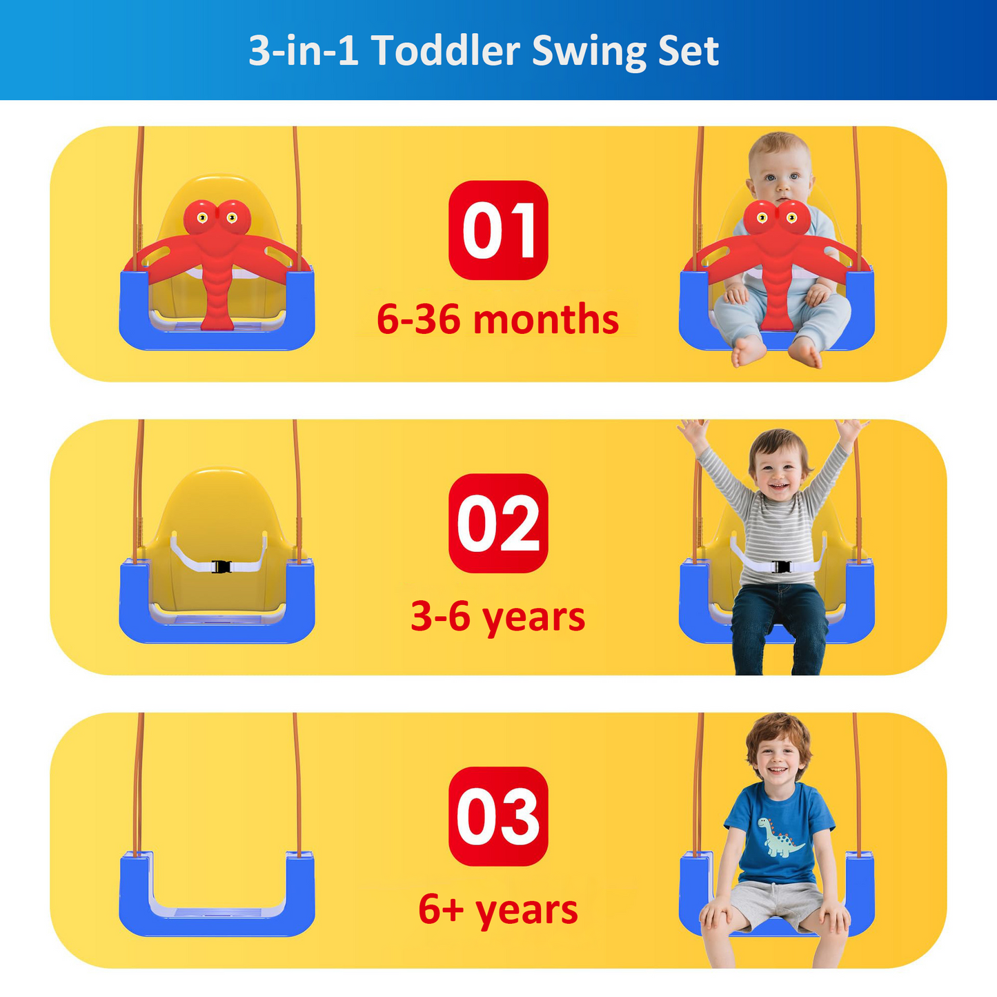 Customizable Kids Outdoor Swing Set with Frame, Baby Toddler Hanging Swing Seat, Indoor & Outdoor Rocking Toy