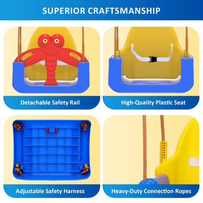 Customizable Kids Outdoor Swing Set with Frame, Baby Toddler Hanging Swing Seat, Indoor & Outdoor Rocking Toy