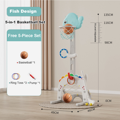 5-in-1 Adjustable Kids Indoor Basketball Hoop Set – Toddler Sports Activity Center