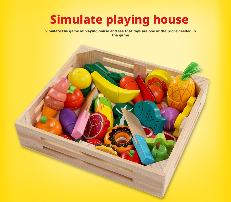 Wooden Magnetic Cutting Fruit & Vegetable Toy Set for Kids 4-6 – Pretend Play Kitchen Educational Toy