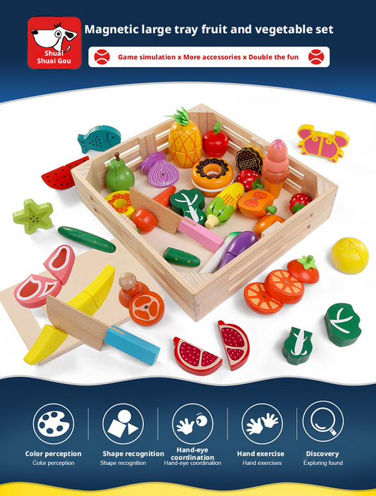 Wooden Magnetic Cutting Fruit & Vegetable Toy Set for Kids 4-6 – Pretend Play Kitchen Educational Toy