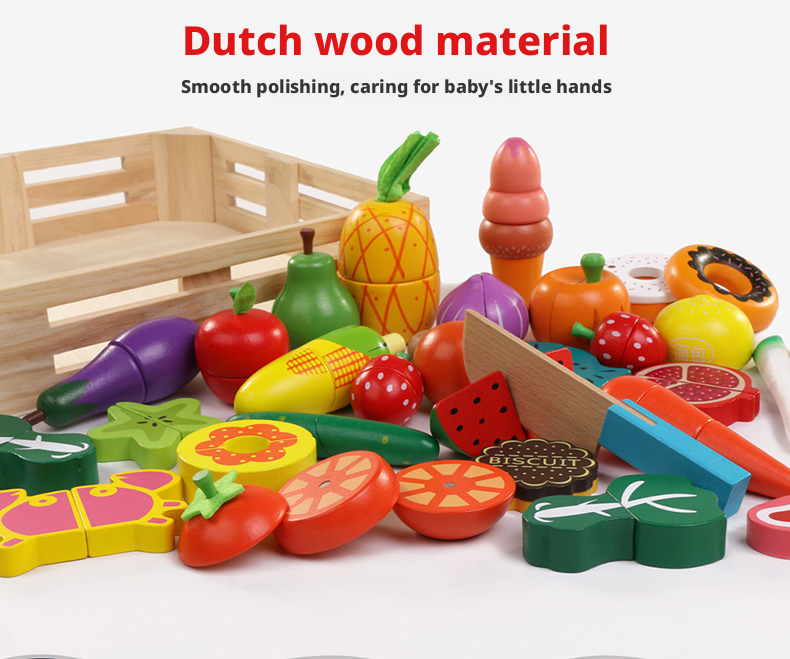 Wooden Magnetic Cutting Fruit & Vegetable Toy Set for Kids 4-6 – Pretend Play Kitchen Educational Toy
