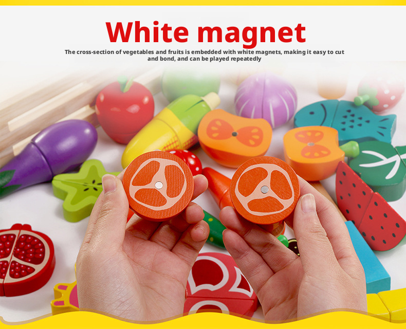 Wooden Magnetic Cutting Fruit & Vegetable Toy Set for Kids 4-6 – Pretend Play Kitchen Educational Toy