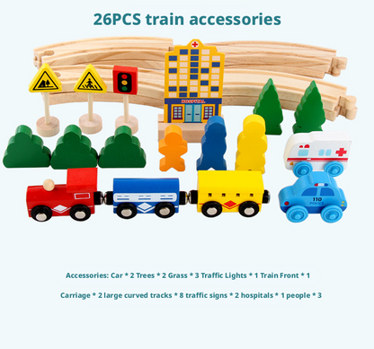 مجموعة قطار خشبي مغناطيسي مع قاطرة كهربائية – لعبة سكة حديد للأطفال