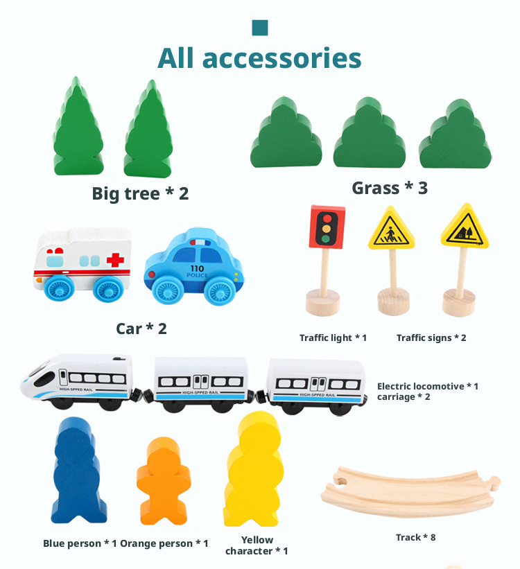 مجموعة قطار خشبي مغناطيسي مع قاطرة كهربائية – لعبة سكة حديد للأطفال