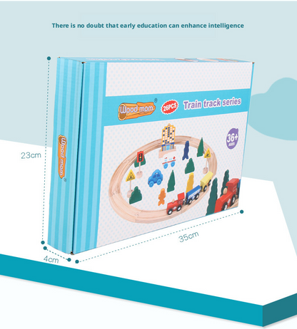 مجموعة قطار خشبي مغناطيسي مع قاطرة كهربائية – لعبة سكة حديد للأطفال