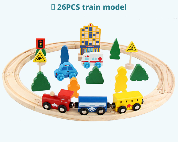 مجموعة قطار خشبي مغناطيسي مع قاطرة كهربائية – لعبة سكة حديد للأطفال