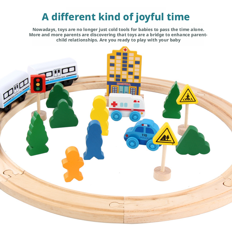 مجموعة قطار خشبي مغناطيسي مع قاطرة كهربائية – لعبة سكة حديد للأطفال