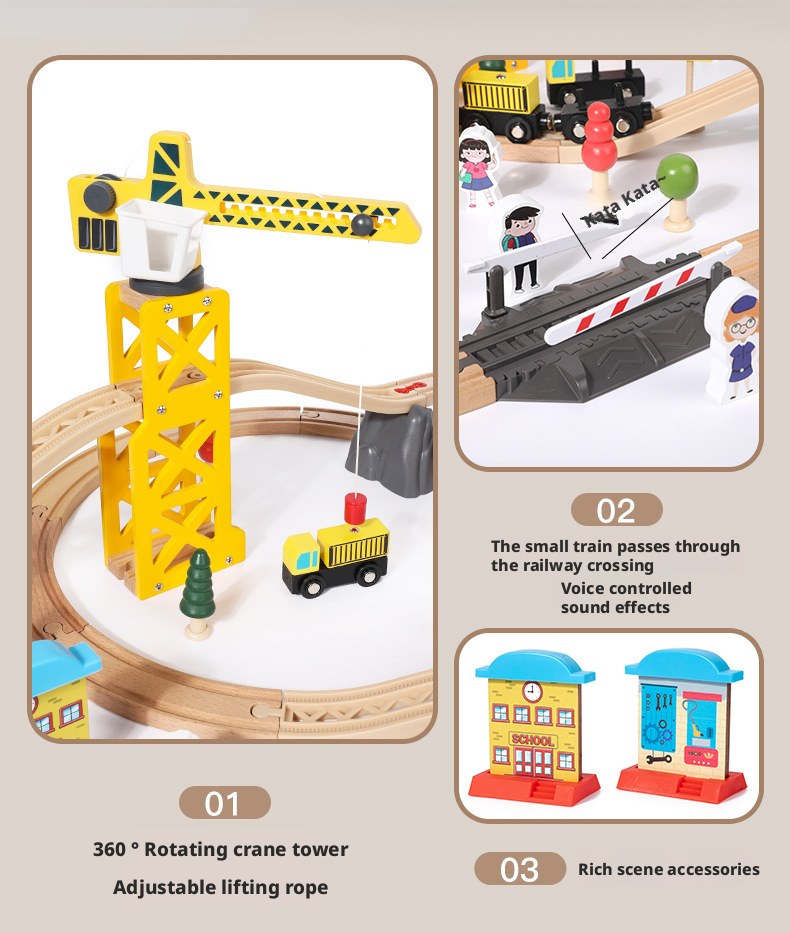 مجموعة قطار خشبي مغناطيسي مع قاطرة كهربائية – لعبة سكة حديد للأطفال