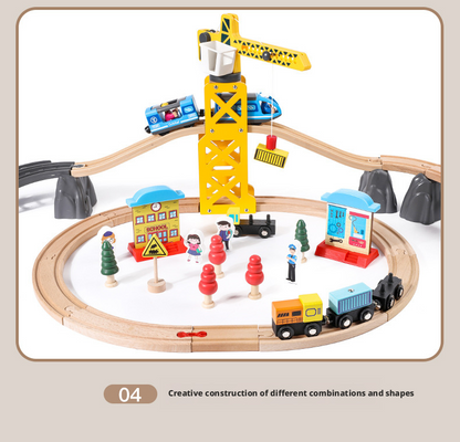 مجموعة قطار خشبي مغناطيسي مع قاطرة كهربائية – لعبة سكة حديد للأطفال