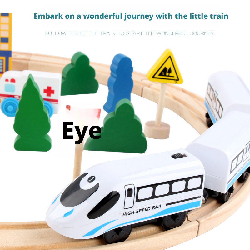 مجموعة قطار خشبي مغناطيسي مع قاطرة كهربائية – لعبة سكة حديد للأطفال