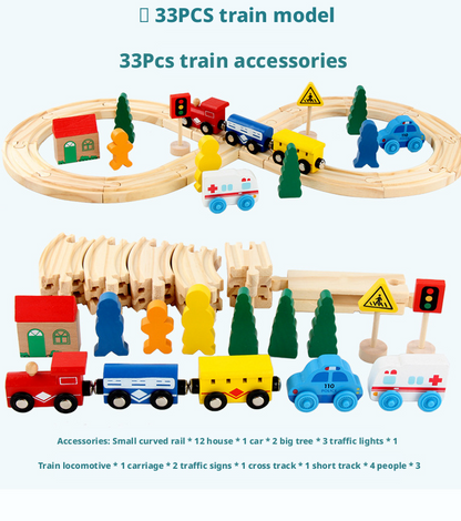 مجموعة قطار خشبي مغناطيسي مع قاطرة كهربائية – لعبة سكة حديد للأطفال