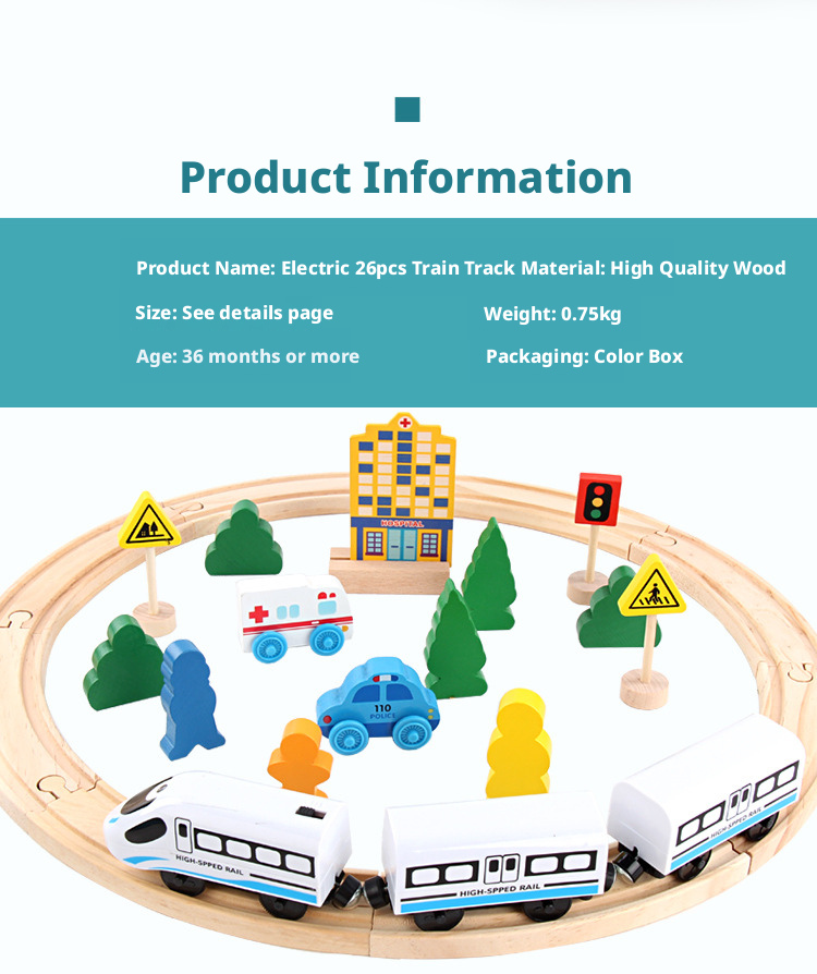 مجموعة قطار خشبي مغناطيسي مع قاطرة كهربائية – لعبة سكة حديد للأطفال