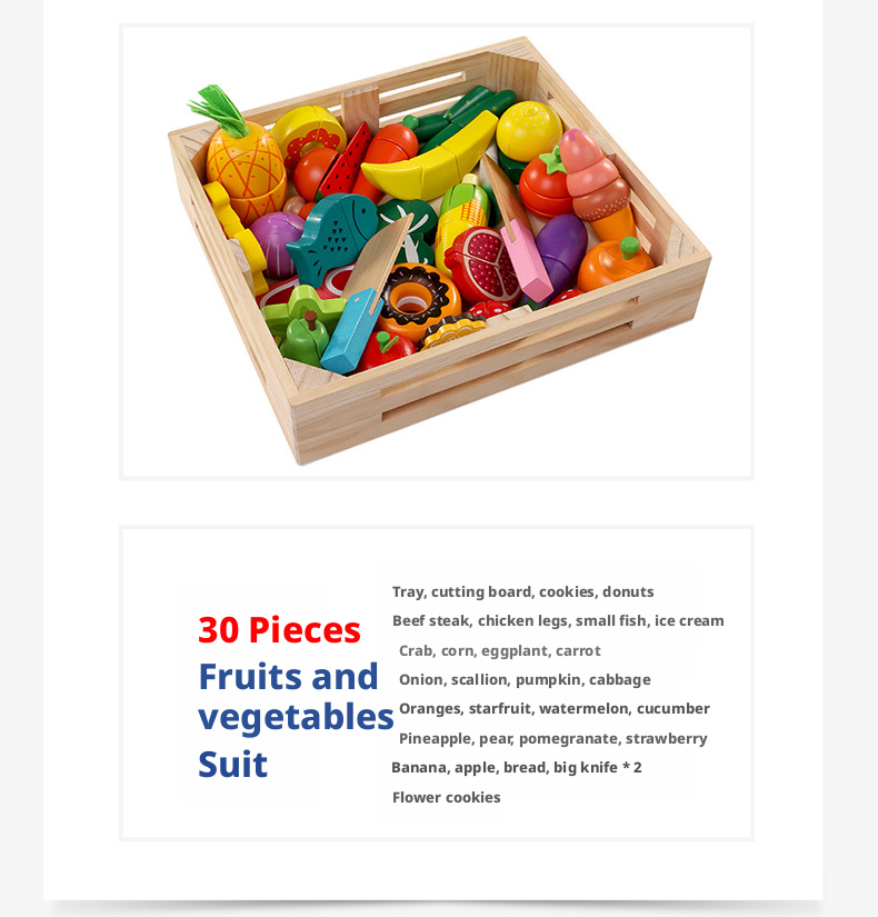 Wooden Magnetic Cutting Fruit & Vegetable Toy Set for Kids 4-6 – Pretend Play Kitchen Educational Toy