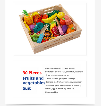 Wooden Magnetic Cutting Fruit & Vegetable Toy Set for Kids 4-6 – Pretend Play Kitchen Educational Toy