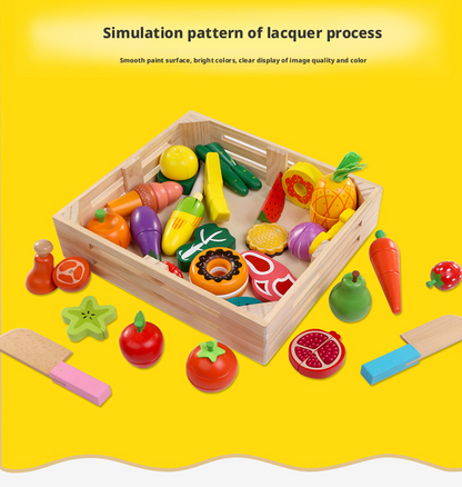 Wooden Magnetic Cutting Fruit & Vegetable Toy Set for Kids 4-6 – Pretend Play Kitchen Educational Toy