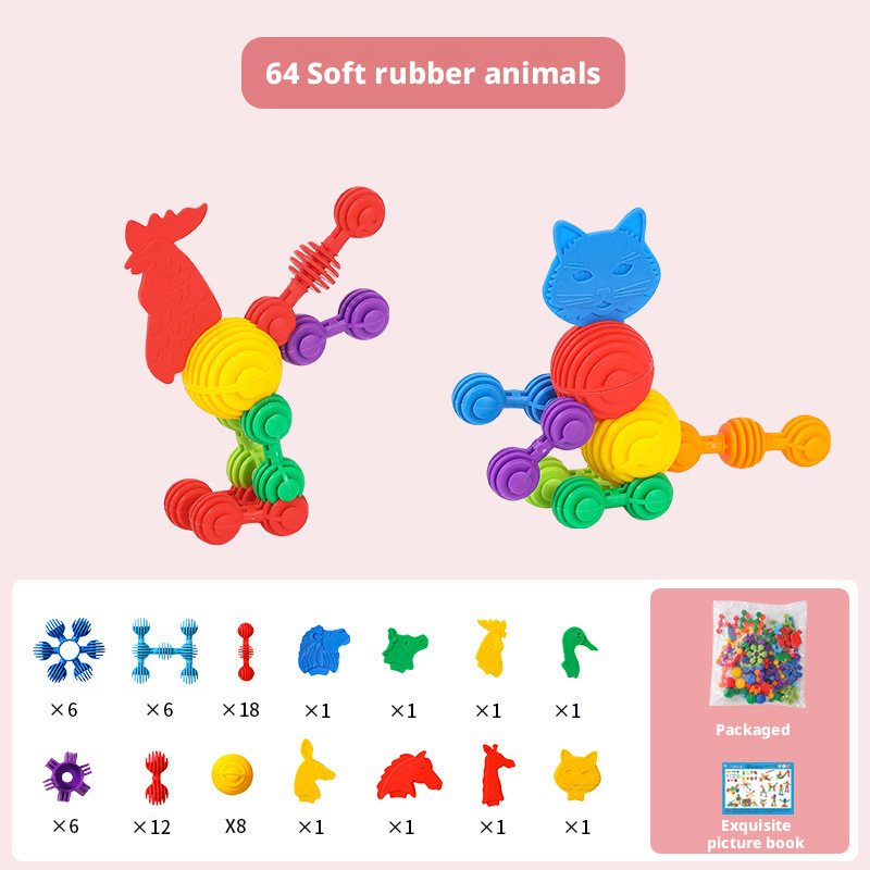 مجموعة مكعبات بناء ناعمة الشعيرات للأطفال الصغار من عمر سنة إلى 3 سنوات