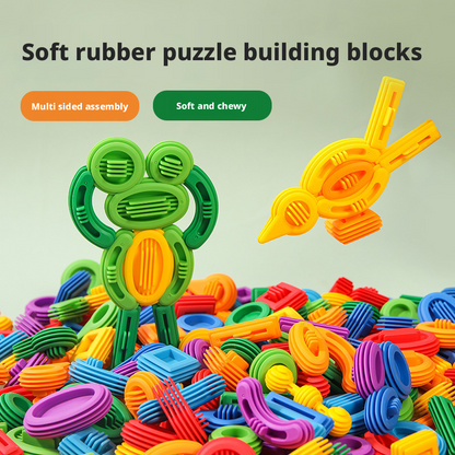 مجموعة مكعبات بناء ناعمة الشعيرات للأطفال الصغار من عمر سنة إلى 3 سنوات