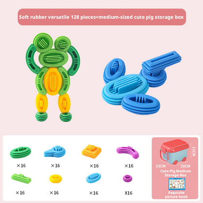 مجموعة مكعبات بناء ناعمة الشعيرات للأطفال الصغار من عمر سنة إلى 3 سنوات