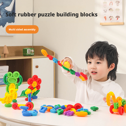 مجموعة مكعبات بناء ناعمة الشعيرات للأطفال الصغار من عمر سنة إلى 3 سنوات