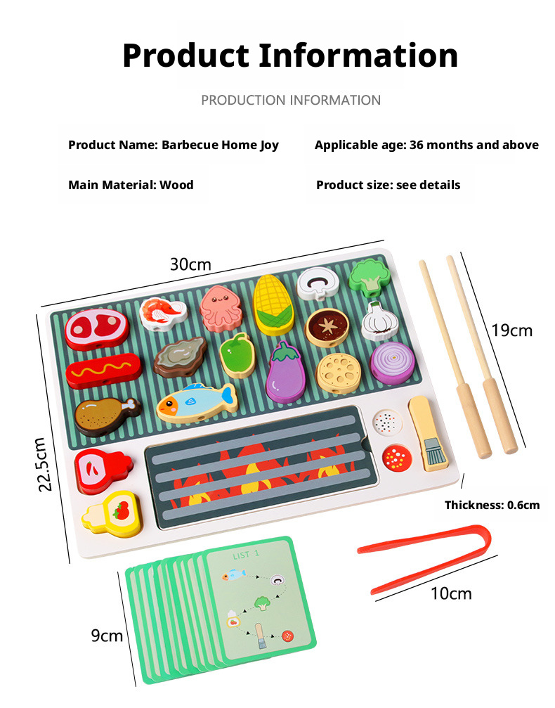 مجموعة مطبخ شواء خشبي للعب التخيلي - لعبة لوحة أحجية ثلاثية الأبعاد للتعلم المبكر للأطفال