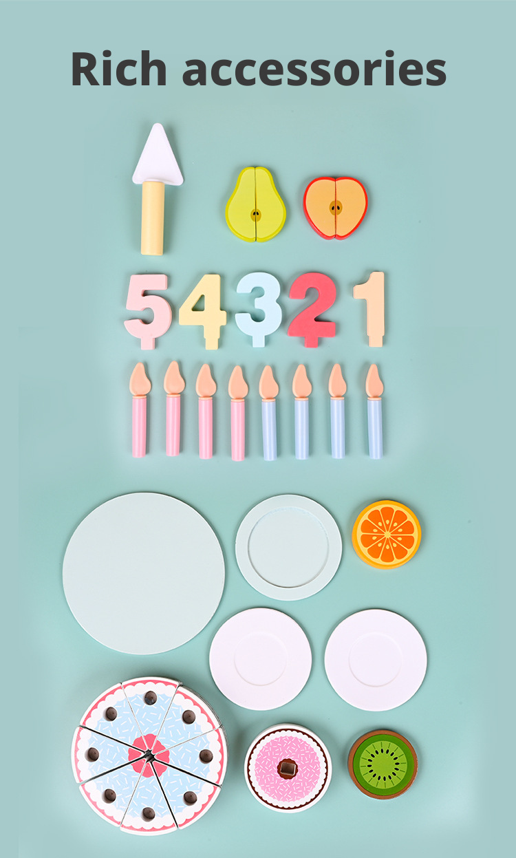 Wooden Double-Layer Birthday Cake Set – Kids Pretend Play Cutting Toy