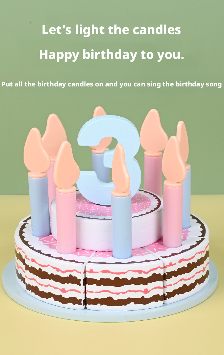 Wooden Double-Layer Birthday Cake Set – Kids Pretend Play Cutting Toy