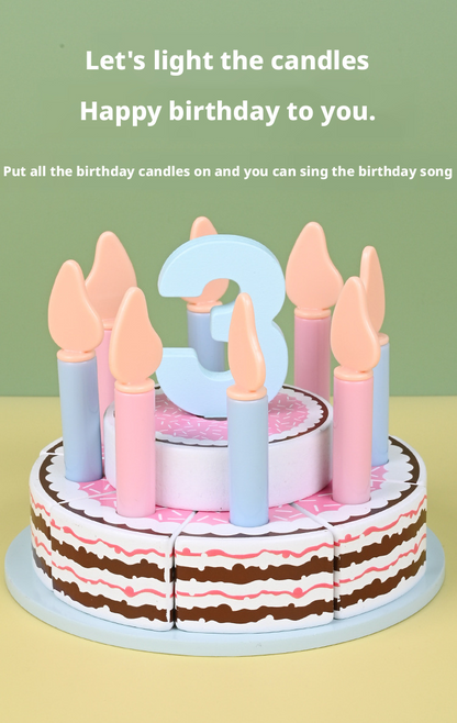 Wooden Double-Layer Birthday Cake Set – Kids Pretend Play Cutting Toy