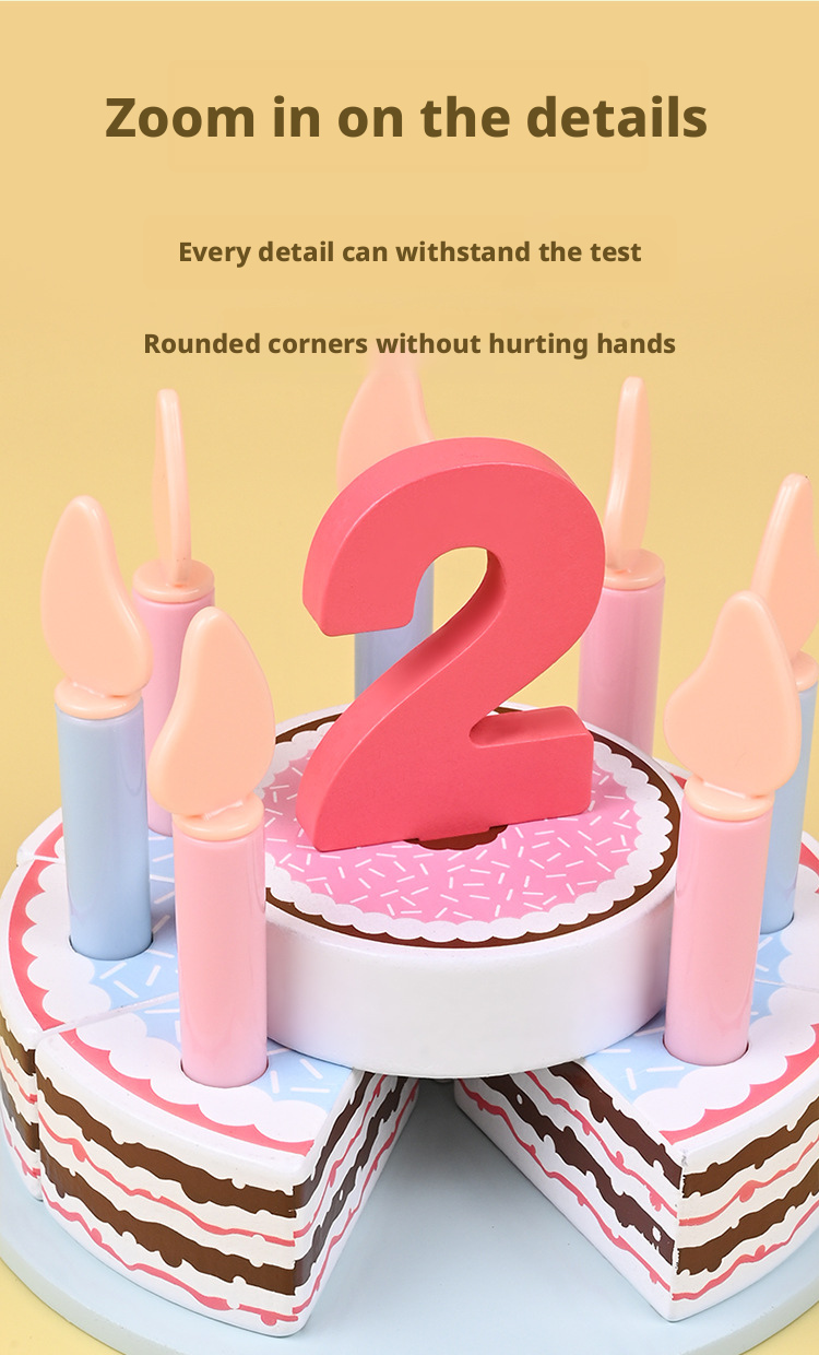 Wooden Double-Layer Birthday Cake Set – Kids Pretend Play Cutting Toy