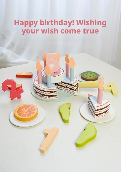 Wooden Double-Layer Birthday Cake Set – Kids Pretend Play Cutting Toy