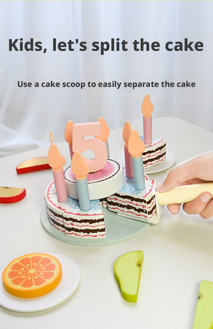 Wooden Double-Layer Birthday Cake Set – Kids Pretend Play Cutting Toy