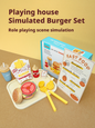 Wooden Pretend Play Kitchen Breakfast Set – Burger & Fries Tray Food Toy for Kids