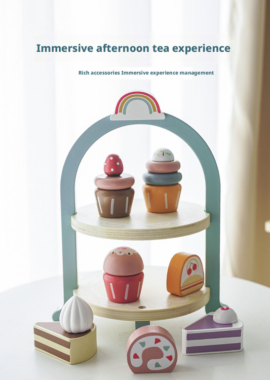 Wooden Royal Afternoon Tea Party Set – Pretend Play Dessert Cake Kitchen Toy for Kids