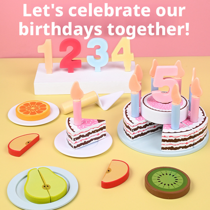 Wooden Double-Layer Birthday Cake Set – Kids Pretend Play Cutting Toy