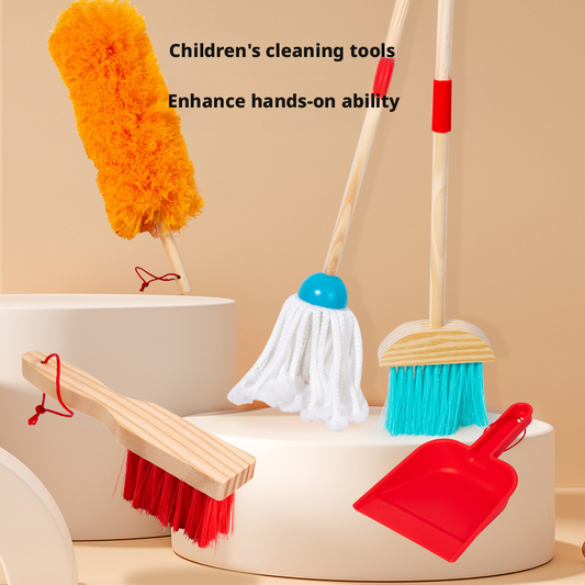 Wooden Pretend Play Cleaning Set – Kids Broom & Mop Role Play Toy