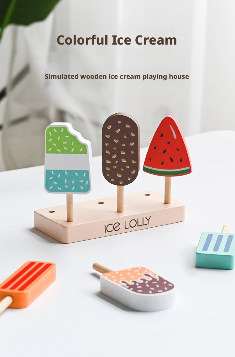 Wooden Pretend Play Ice Cream Popsicle Set – Kids Kitchen Dessert Toy
