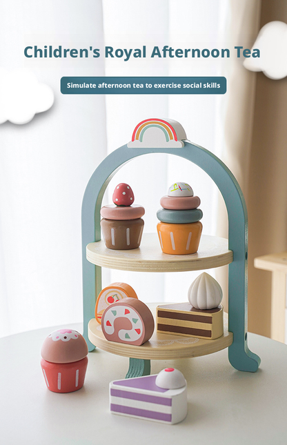 مجموعة خشبية لحفلة شاي ملكية بعد الظهر – لعبة مطبخ كعكة الحلوى للأطفال