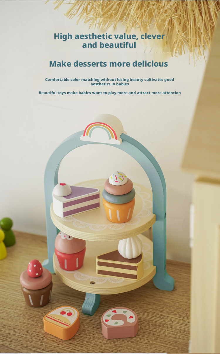 مجموعة خشبية لحفلة شاي ملكية بعد الظهر – لعبة مطبخ كعكة الحلوى للأطفال