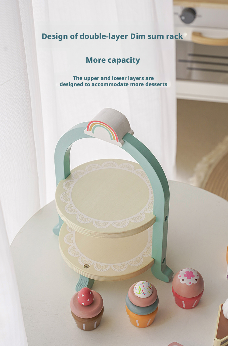 مجموعة خشبية لحفلة شاي ملكية بعد الظهر – لعبة مطبخ كعكة الحلوى للأطفال