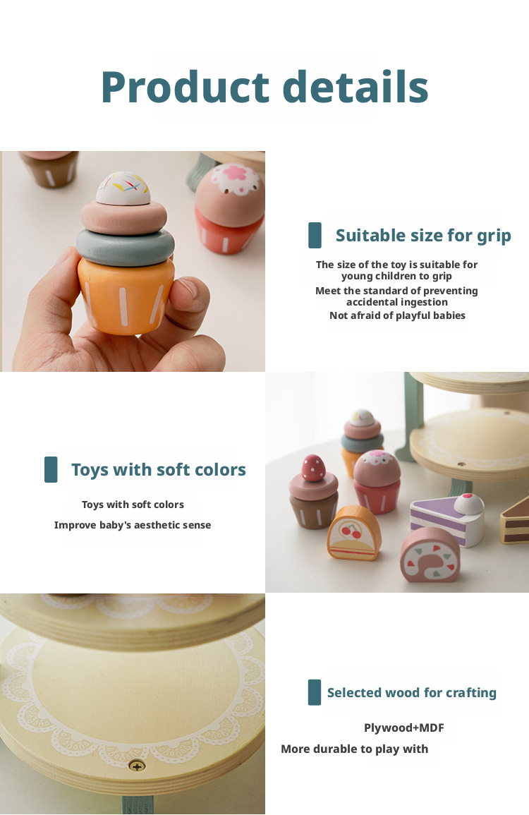 مجموعة خشبية لحفلة شاي ملكية بعد الظهر – لعبة مطبخ كعكة الحلوى للأطفال