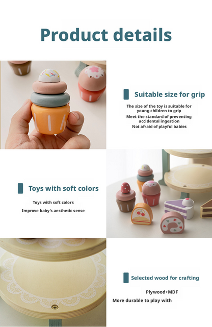 مجموعة خشبية لحفلة شاي ملكية بعد الظهر – لعبة مطبخ كعكة الحلوى للأطفال