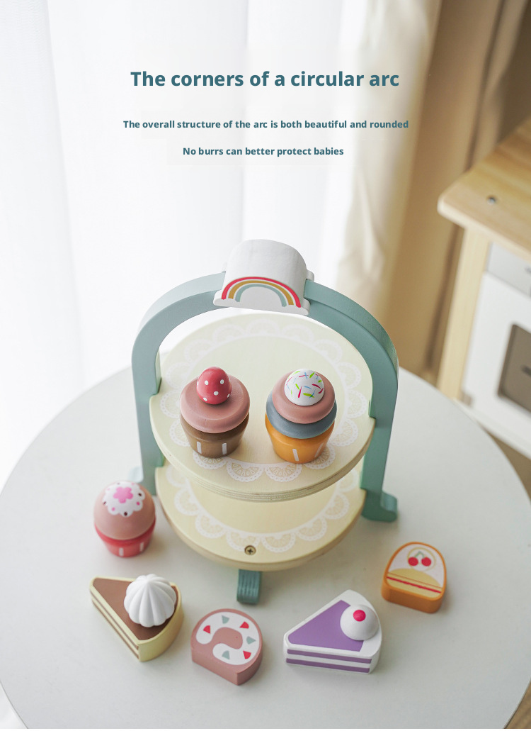 مجموعة خشبية لحفلة شاي ملكية بعد الظهر – لعبة مطبخ كعكة الحلوى للأطفال