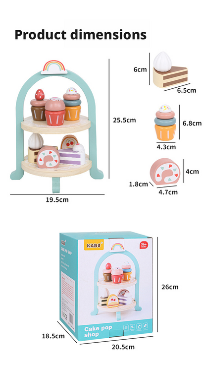 مجموعة خشبية لحفلة شاي ملكية بعد الظهر – لعبة مطبخ كعكة الحلوى للأطفال