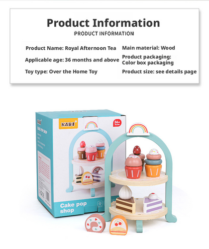 مجموعة خشبية لحفلة شاي ملكية بعد الظهر – لعبة مطبخ كعكة الحلوى للأطفال