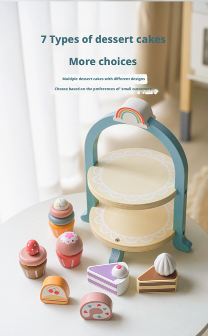 مجموعة خشبية لحفلة شاي ملكية بعد الظهر – لعبة مطبخ كعكة الحلوى للأطفال