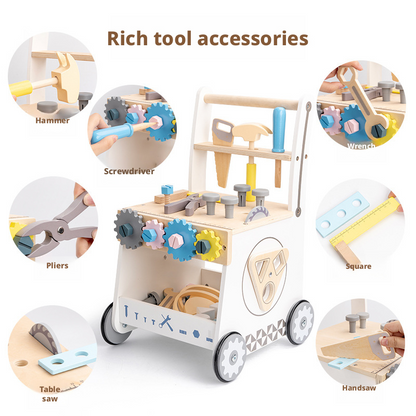 Wooden Toddler Tool Walker Cart – Danish Style Nut & Bolt Construction Toy